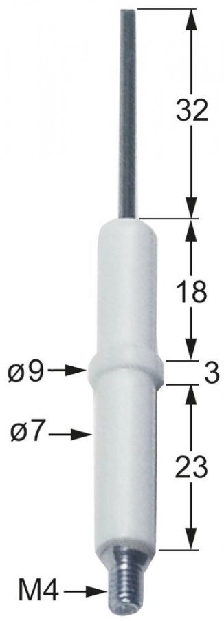 Electrod ceramic ø 7 mm, L 44+32 mm, filet M4 - 100701