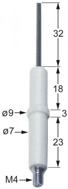 Electrod ceramic ø 7 mm, L 44+32 mm, filet M4 - 100701