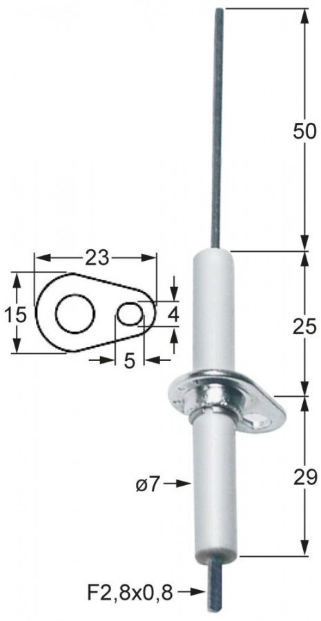 Electrod de aprindere cu flansa 23x15 mm, ø 7 mm - 100711