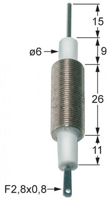 Electrod de aprindere ø 6 mm, conector 2,8 x 0,8 mm, filet de montare M10x0,75 - 100721
