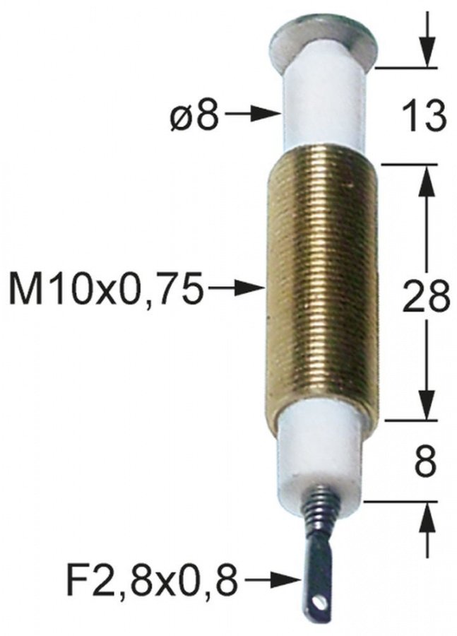 Electrod de aprindere ø 8 mm, conector 2,8 x 0,8 mm, filet de montare M10x0,75 - 100724