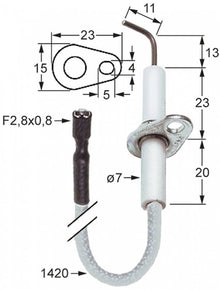 Electrod de aprindere ø 7 mm, flansa 23 x 15 mm, cablu 1420 mm - 100726