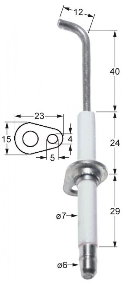 Electrod de aprindere ø 7 mm, flansa 23 x 15 mm - 100734
