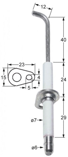 Electrod de aprindere ø 7 mm, flansa 23 x 15 mm - 100734