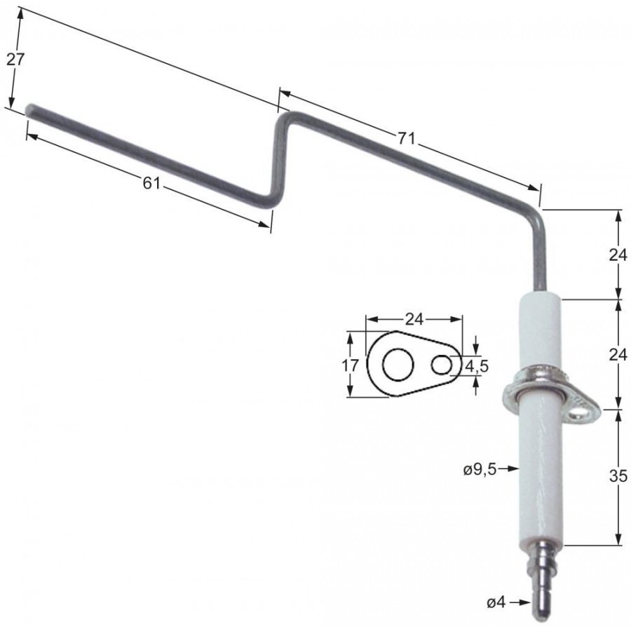 Electrod de aprindere ø 9,5 mm, flansa 24 x 17 mm - 100739