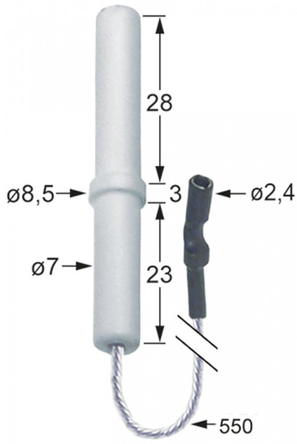 Electrod de aprindere ø 7 / 8,5 mm, cablu 550 mm, conector 2,8 mm - 100745