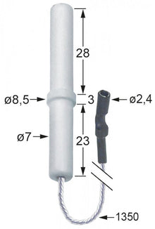 Electrod de aprindere ø 7 / 8,5 mm, lungime cablu 1350 mm, conector ø 2,4 mm - 100747