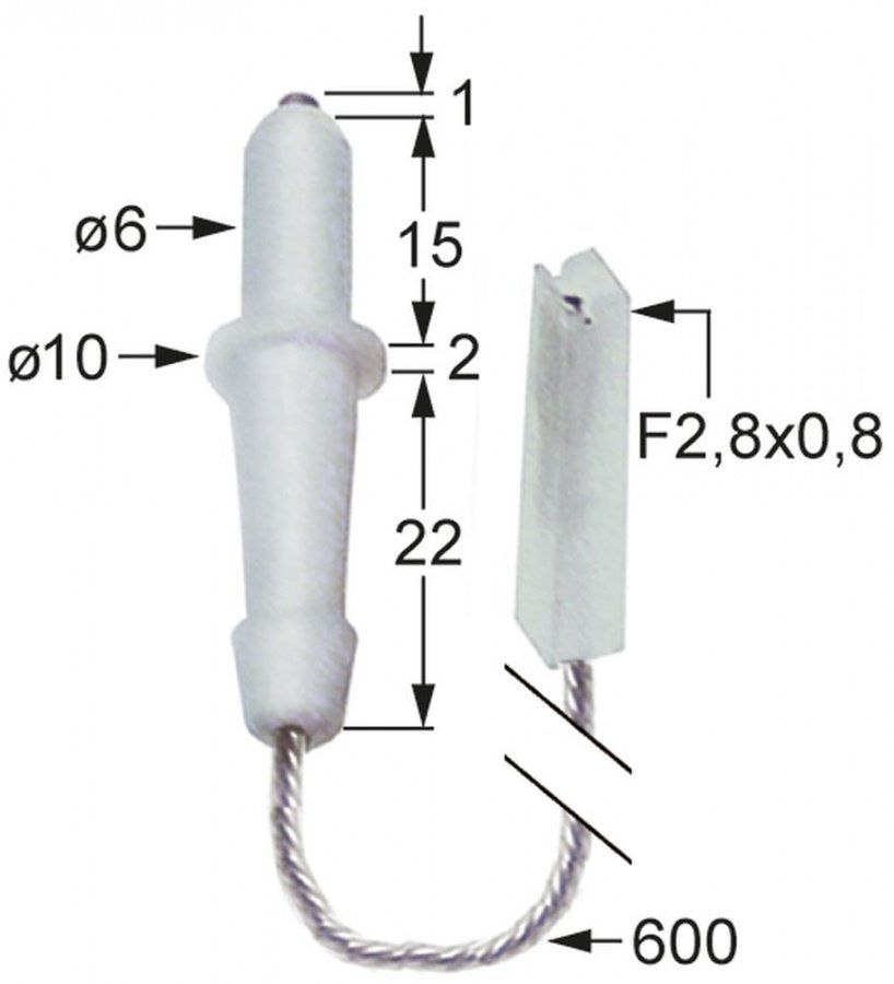 Electrod de aprindere ø 6/10mm, L 40mm, cu cablu 600mm, papuc 2,8mm, Emmepi C10085