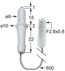 Electrod de aprindere ø 6/10mm, L 40mm, cu cablu 600mm, papuc 2,8mm, Emmepi C10085