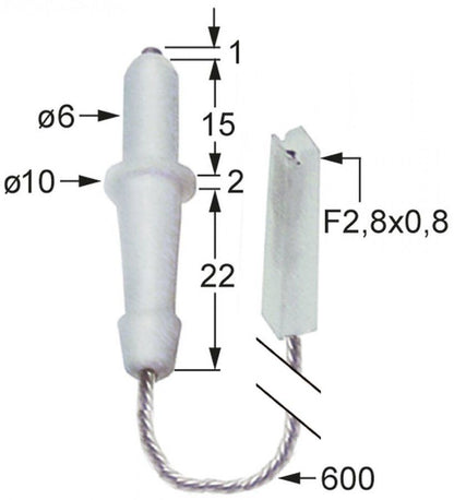 Electrod de aprindere ø 6/10mm, L 40mm, cu cablu 600mm, papuc 2,8mm, Emmepi C10085