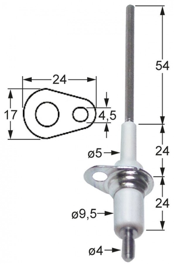 Electrod ø 5 / 9,5 mm, flansa 24 x 17 mm - 100759