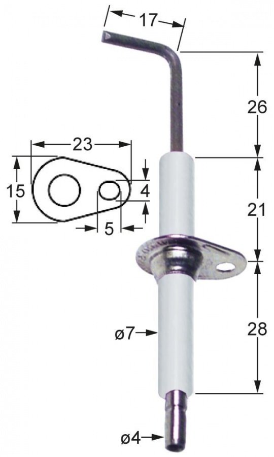 Electrod ø 7 mm, flansa 23 x 15 mm, conector ø 4 mm - 100760