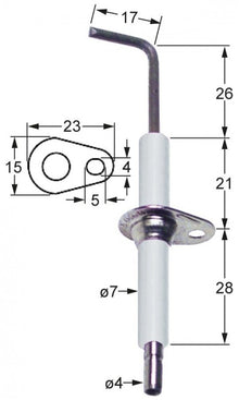 Electrod ø 7 mm, flansa 23 x 15 mm, conector ø 4 mm - 100760