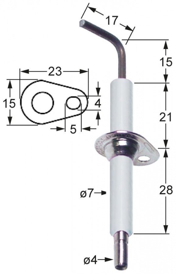 Electrod ø 7 mm, flansa 23 x 15 mm, conector ø 4 mm - 100761
