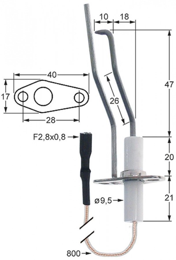 Electrod cu masa ø 9,5 mm, cu cablu 800 mm - 100769