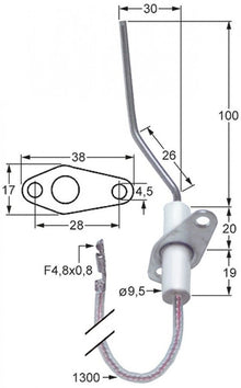 Electrod ø 9,5 mm, cu cablu 1300 mm - 100780