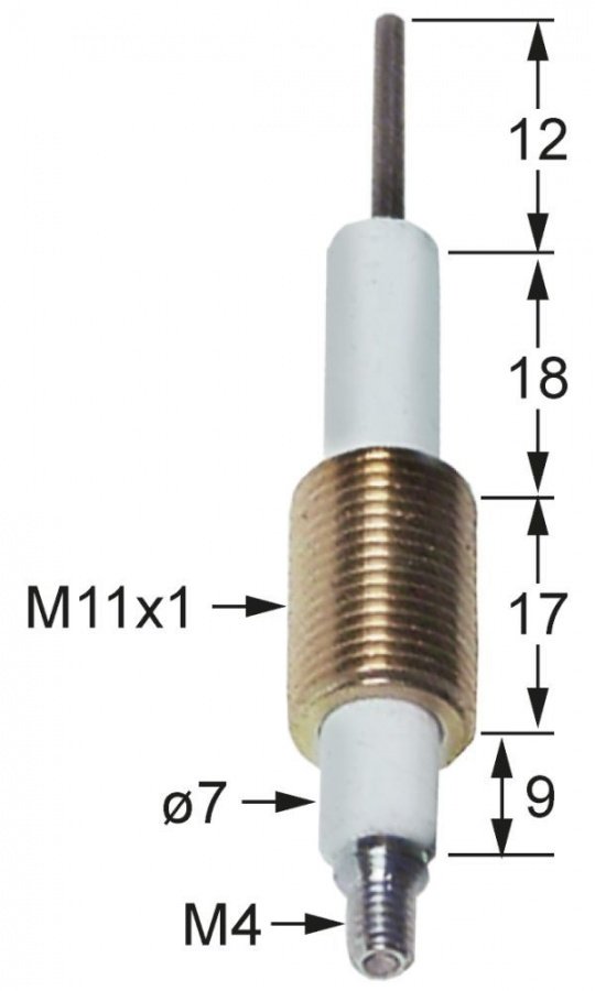 Electrod de aprindere ø 7 mm, filet montare M11x1, conector M4 - 100815