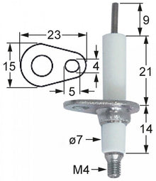 Electrod de aprindere ø 7 mm, flansa 23 x 15 mm, conector M4 - 100868