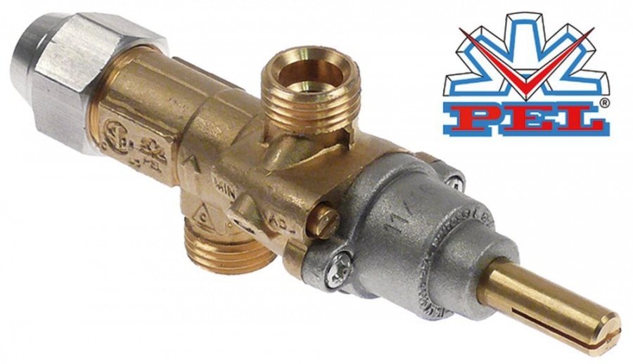 Robinet de gaz PEL20S, intrare/iesire gaz M16x1.5 mm (tub ø 10 mm), ax 8x6.5 mm, racord termocupla M8x1 mm - 101094