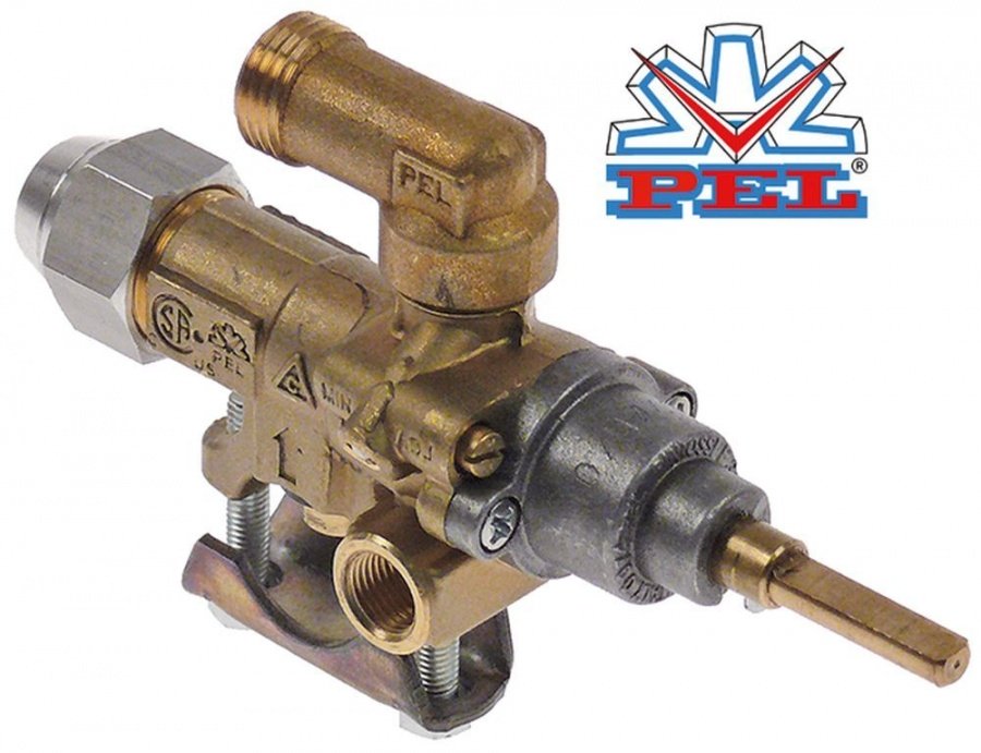 Robinet de gaz PEL 21S cu prindere pe teava,  ax 6x4.6 mm, lungime ax 30/23 mm, racord termocupla M8x1 mm - 101610