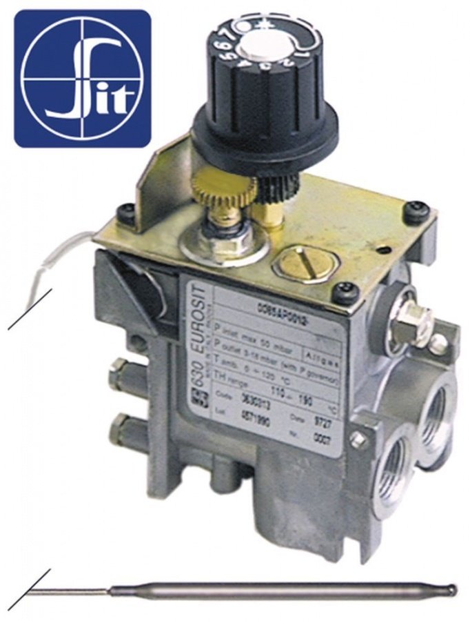 Valva de gaz termostatica 630 Eurosit, temp. 100-340°C, racorduri gaz 3/8", bulb ø 4 x 72 mm, SIT 0.630.331 - 101700