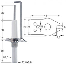Electrod de aprindere, latime flansa 1 : 29mm, latime flansa 2 : 20mm, D1 Ø 9,5 mm, L1  26mm, BL1 30mm - Cod 101783