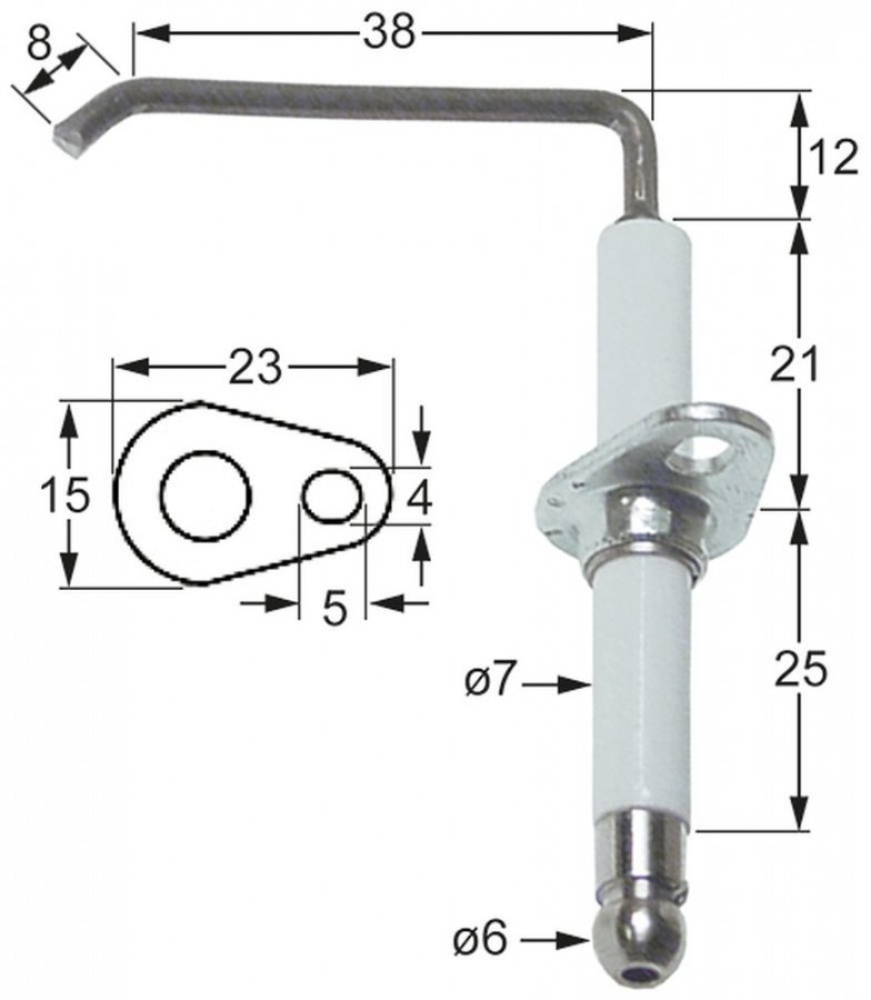 Electrod de aprindere ø 7 mm, flansa 23 x 15 mm - 101788
