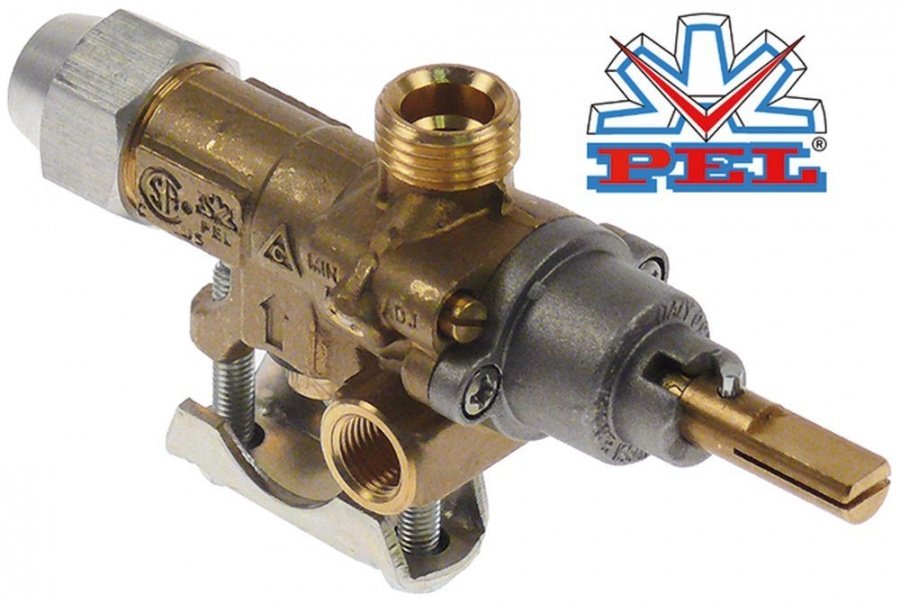 Robinet de gaz PEL 21S cu prindere pe teava, ax ø 8 x 6,5 mm, lungime ax 22 mm, racord termocupla M9x1 - 101824