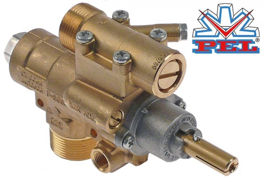 Robinet de gaz PEL23S/O, intrare M28x1,5 mm, iesire M24x1,5 mm, racord termocupla M9x1 mm, ax 10x8 mm, L ax 25 mm - 101893
