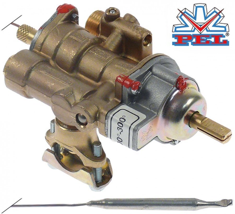 Robinet de gaz termostatic PEL 25ST, temperatura maxima 300°C, fixare cu colier pe teava - 101901