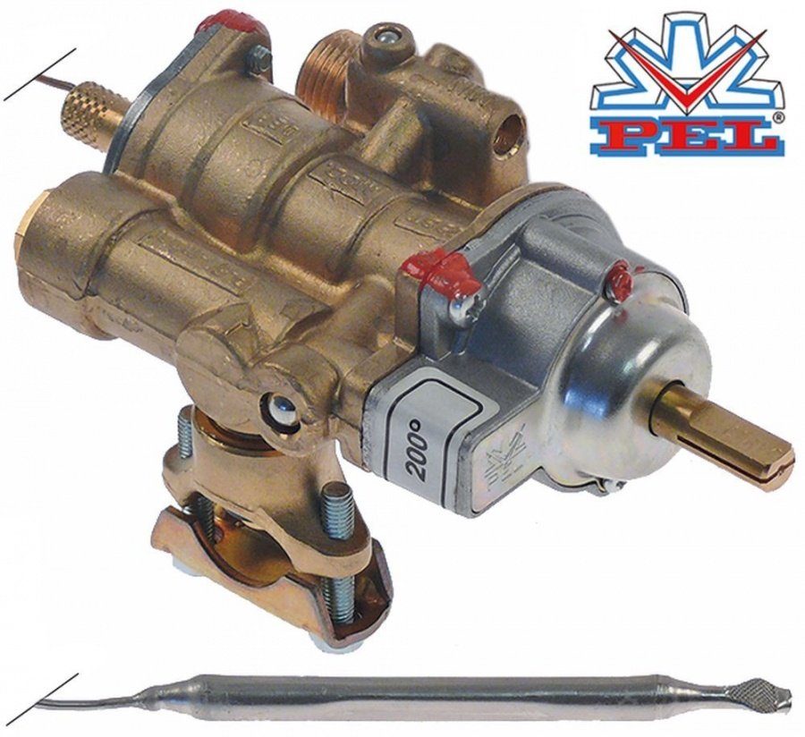 gas thermostat PEL type 25ST, 100-200°C, gas input pipe flange ø 21 mm, bypass nozzle ø 0,35 mm