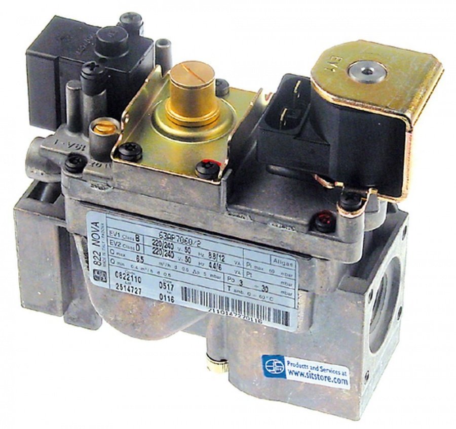 Valva de gaz 822 NOVA SIT 0.822.110, 230 V, 50 Hz, intrare gaz ½", iesire gaz ½", racord arzator pilot M10x1 mm - 101967