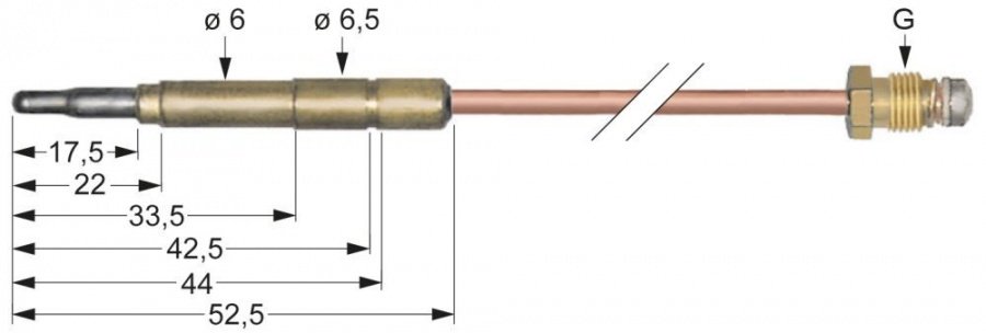 Termocupla L 600 mm, racord M9x1 - 102041