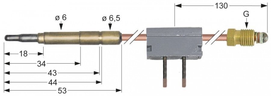 Termocupla cu intrerupere L 600 mm, cap ø 6 mm, filet racord M9x1 - 102069