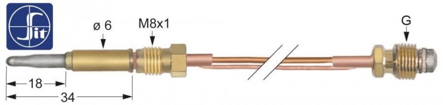 thermocouple with two-conductors L 1500 mm M8x1 M10x1