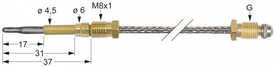 Termocuplu flexibil, T1 M8x1, L 900mm - Cod 102114