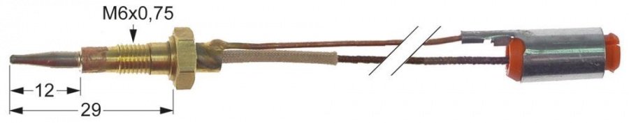 Termocupla cu 2 conductori L 600 mm, filet M6, cu mufa - 102127