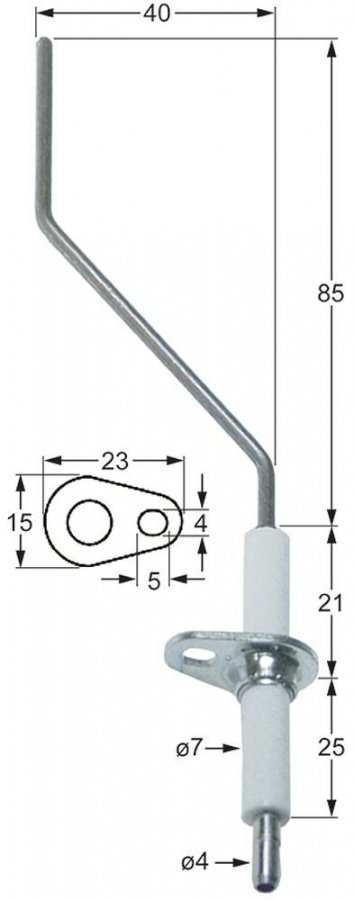 Electrod de aprindere ø 7 mm, flansa 23 x 15 mm - 102166