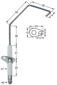 Electrod de aprindere, lungime flansa 23mm, latime flansa 15mm, D1 ø 7mm, L1 - 38mm, L2 - 58mm, L4 - 14mm - 102167