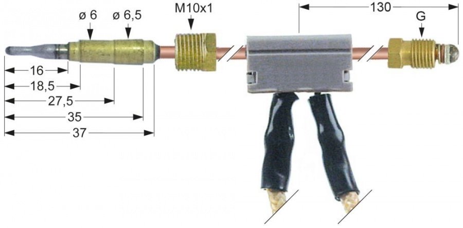 Termocupla intrerupta L 600 mm, filet M9, cabluri 1 m - 102252