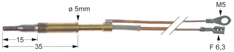 Termocuplu, L 600mm, cap ø 5mm cu 2 conductori - 102255