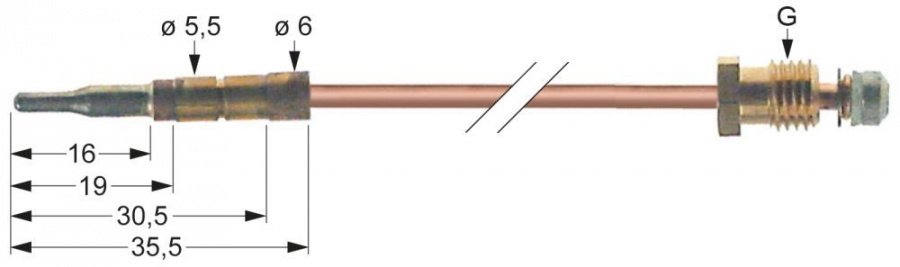 Termocupla 600 mm, filet racord M9x1 - 102258