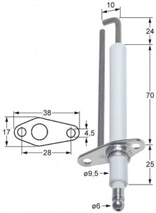 Electrod de aprindere, flansa 38 x 17mm, diam. ø 9,5mm - 102268