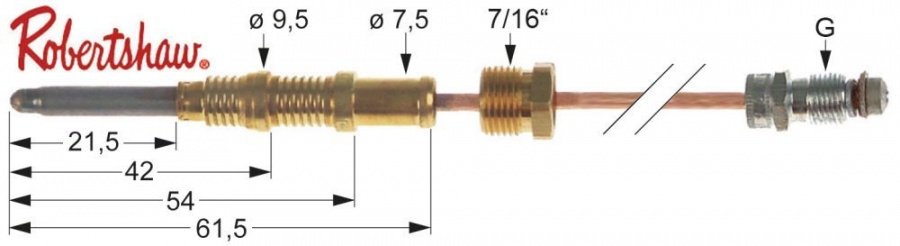 Termocupla ROBERTSHAW, filet 7/16", racord ASA 11/32,  L 610 mm - 102276