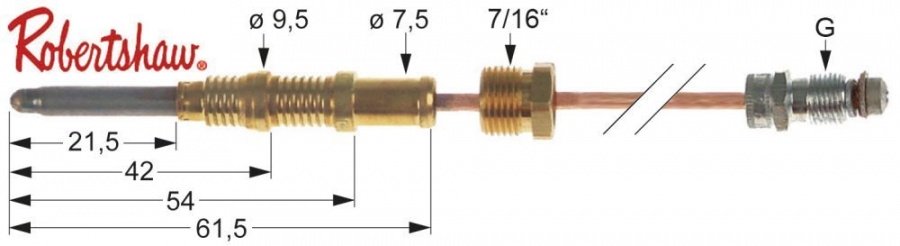 Termocupla L 900 mm, niplu 7/16", filet racord ASA 11/32 - 102277