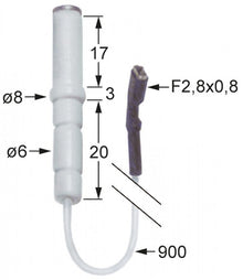 Electrod de aprindere D1 ø 6mm, D2 ø 8mm, BL1 17mm, BL2 3mm, BL3 20mm conexiune F 2,8x0,8mm - Cod 102312