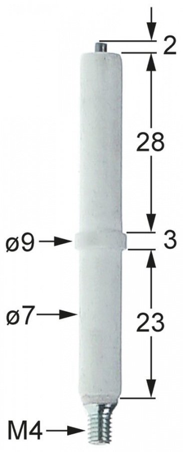 Electrod de aprindere, D1 ø 7mm, D2 ø 9mm, L1 2mm, BL1 28mm, BL2 3mm, BL3 23mm, conexiune M4 - Cod 102314