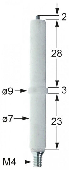 Electrod de aprindere, D1 ø 7mm, D2 ø 9mm, L1 2mm, BL1 28mm, BL2 3mm, BL3 23mm, conexiune M4 - Cod 102314
