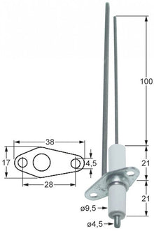 Electrod de aprindere cu 2 tije, ø 9,5 mm, flansa 17 x 38 mm - 102322
