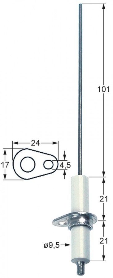 Electrod de aprindere, flansa 24 x 17 mm, D1 ø 9,5 mm, L1 101 mm - 102323